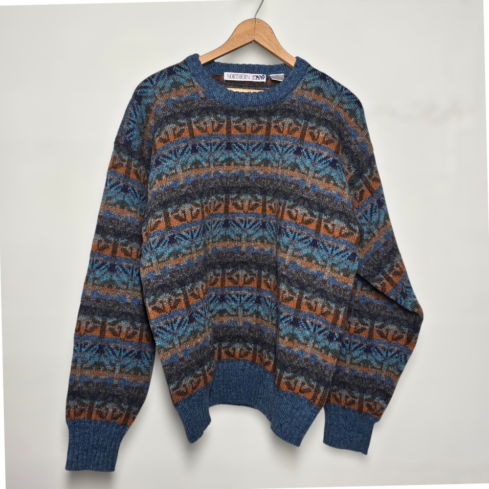 Northern Isles 100% Shetland Wool Sweater Indigo Heather Grandpa Sweater Size L